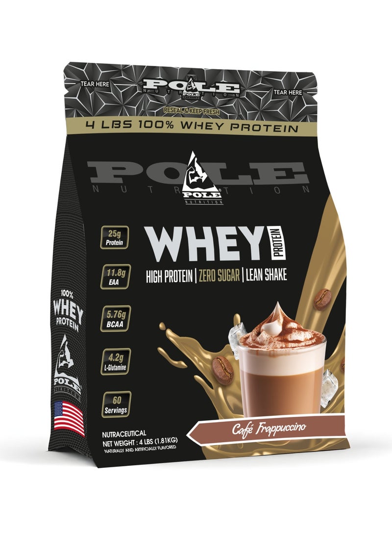 POLE NUTRITION 100% بروتين مصل اللبن 4 رطل (1.81 كجم) - مشروب بروتين عالي مع صفر سكر (كافيه فريبوتشينو) - Image 1